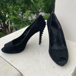 Alexander McQueen designer heels, black suede